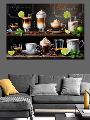 Tablomega Çok Sayıda Kahve ve Içecek Sunumu Dekoratif Kanvas - Mdf Ahşap Tablo