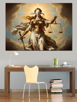 Tablomega Adalet Heykeli ve Kutsal Işık Dekoratif Kanvas - Mdf Ahşap Tablo