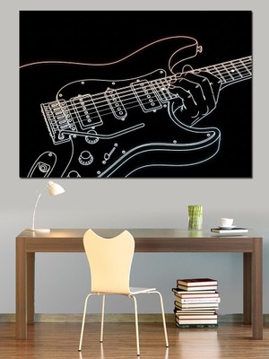 Tablomega Işıklı Çizgilerle Modern Gitar Silüeti Dekoratif Kanvas - Mdf Ahşap Tablo