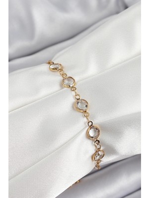 Mey Ithalat® Pirinç Gold Renk Zirkon Taşlı Kadın Bileklik