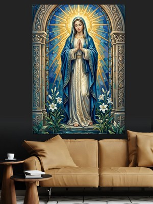 Artmeg Hz. Meryem Kutsal Figür Illüstrasyonu Dekoratif Kanvas - Mdf Ahşap Tablo