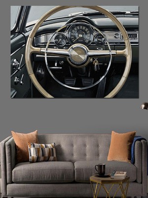 Tablomega Klasik Araba Direksiyonu ve Paneli Dekoratif Kanvas - Mdf Ahşap Tablo