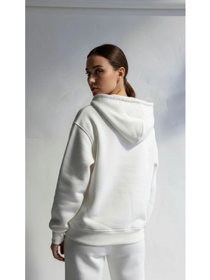 Colezium 3 Iplik Şardonlu Kapşonlu Hoodie Frm Beyaz P510437
