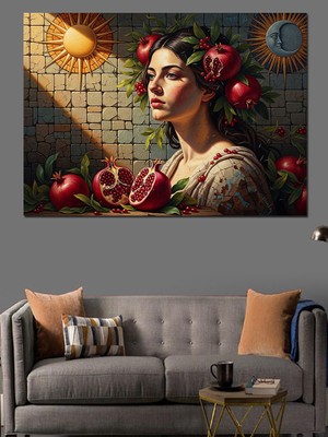 Artmeg Nar ve Çiçekli Kadın Dekoratif Kanvas - Mdf Ahşap Tablo