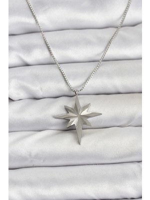 Mey Ithalat® 316L Çelik Zincir Gümüş Renk Kutup Yıldızı Model 60 cm Zincir Kadın Kolye