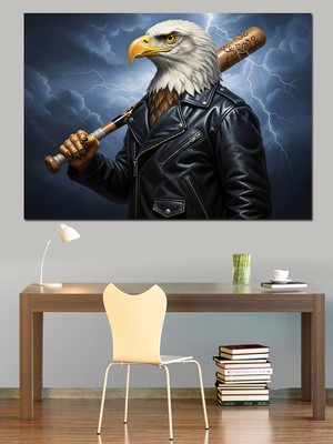 Artmeg Deri Ceketli Kartal Savaşçı Portresi Dekoratif Kanvas - Mdf Ahşap Tablo