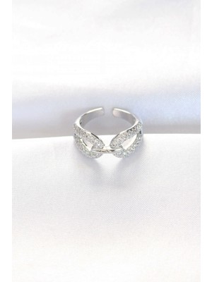 Mey Ithalat® Zirkon Taşlı Silver Renk Ayarlanabilir Yüzük