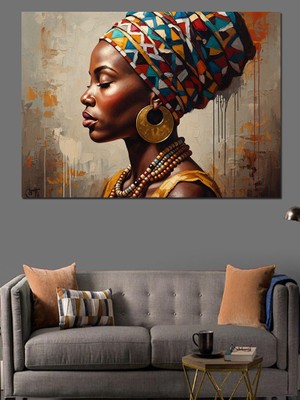 Tablomega Renkli Başörtülü Zarif Afrikalı Kadın Dekoratif Kanvas - Mdf Ahşap Tablo