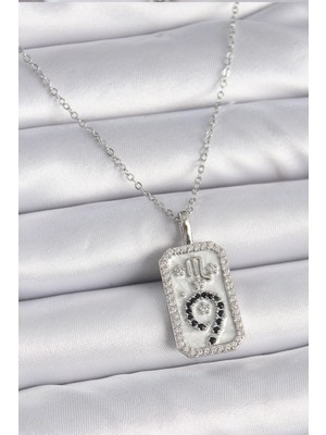 Mey Ithalat® 316L Çelik Gümüş Renk Zincir Akrep Burcu Zirkon Taşlı Kadın Kolye