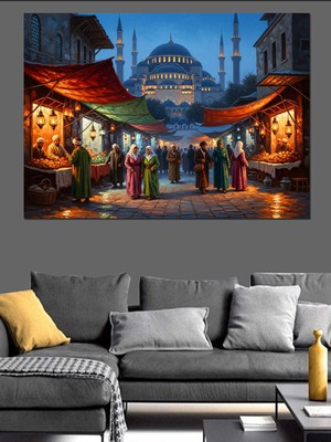 Artmeg Gece Işıkları Altında Tarihi Çarşı Dekoratif Kanvas - Mdf Ahşap Tablo