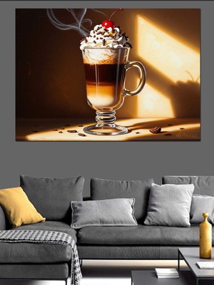 Artmeg Kremalı Kahve ve Güneş Işığı Dekoratif Kanvas - Mdf Ahşap Tablo