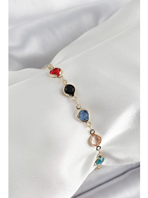 Mey Ithalat® Pirinç Asorti Model Gold Renk Zirkon Taşlı Kadın Bileklik