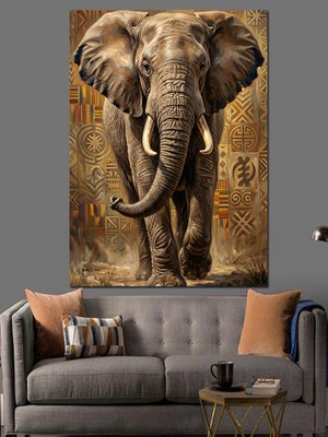 Artmeg Görkemli Fil Vahşi Doğa Illüstrasyonu Dekoratif Kanvas - Mdf Ahşap Tablo