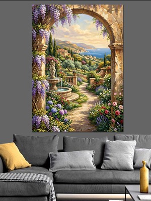 Artmeg Bahçeye Açılan Çiçekli Kemer Manzarası Dekoratif Kanvas - Mdf Ahşap Tablo