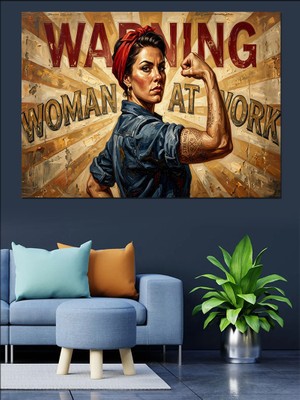 Artmeg Klasik Rosie The Riveter Illüstrasyonu Dekoratif Kanvas - Mdf Ahşap Tablo