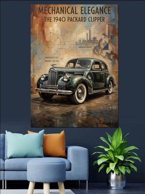 Tablomega Mechanical Elegance Klasik Siyah Araba Dekoratif Kanvas - Mdf Ahşap Tablo