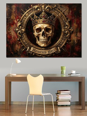 Tablomega Altın Çerçeveli Asil Kurukafa Tacı Dekoratif Kanvas - Mdf Ahşap Tablo