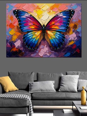 Artmeg Mozaik Desenli Renkli Kelebek Tablosu Dekoratif Kanvas - Mdf Ahşap Tablo