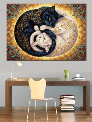 Artmeg Mandala Desenli Uyuyan Kedi Çifti Dekoratif Kanvas - Mdf Ahşap Tablo