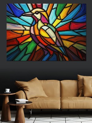 Artmeg Mozaik Desenli Renkli Kuş Illüstrasyonu Dekoratif Kanvas - Mdf Ahşap Tablo