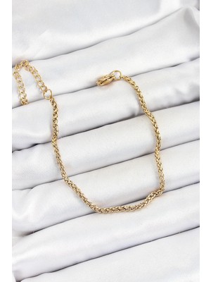 Mey Ithalat® 316L Çelik Gold Renk Örgü Burgu Zincir Erkek Bileklik
