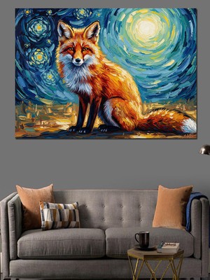 Tablomega Van Gogh Tarzı Tilki Portresi Dekoratif Kanvas - Mdf Ahşap Tablo
