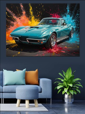 Tablomega Renk Patlamalı Modern Spor Araba Dekoratif Kanvas - Mdf Ahşap Tablo