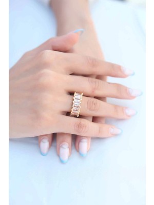 Mey Ithalat® Zirkon Taşlı Baget Gold Renk Kadın Yüzük