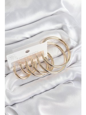 Mey Ithalat® Pirinç Halka Model Gold Renk Kadın Set Küpe