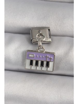 Mey Ithalat® 316L Çelik Gümüş Renk Sallantı Mor Piyano Figür Nomination Charm
