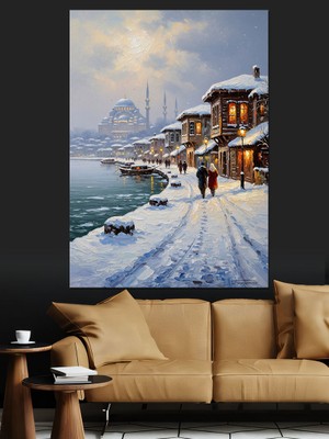 Tablomega Karlı Istanbul Boğazı ve Camiler Dekoratif Kanvas - Mdf Ahşap Tablo