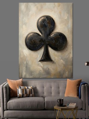 Artmeg Siyah Yonca Iskambil Kağıdı Simgesi Dekoratif Kanvas - Mdf Ahşap Tablo