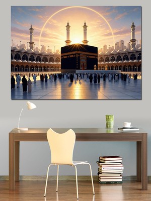 Artmeg Akşam Işıklarında Kutsal Kabe Görünümü Dekoratif Kanvas - Mdf Ahşap Tablo