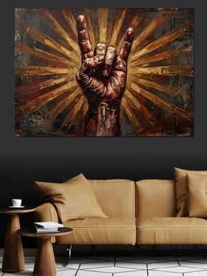 Artmeg Metalci Selamı Yapan Kaya Eli Dekoratif Kanvas - Mdf Ahşap Tablo