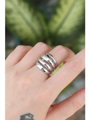 Mey Ithalat® Pirinç Gümüş Renk Ayarlanabilir Tırtıklı Bombe Yüzük