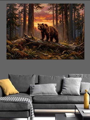 Tablomega Ormanda Yürüyen Anne Ayı Portresi Dekoratif Kanvas - Mdf Ahşap Tablo