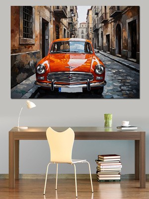 Artmeg Dar Sokakta Duran Klasik Araba Dekoratif Kanvas - Mdf Ahşap Tablo