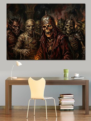 Tablomega Mezarlıkta Duran Iskelet Savaşçı Grubu Dekoratif Kanvas - Mdf Ahşap Tablo
