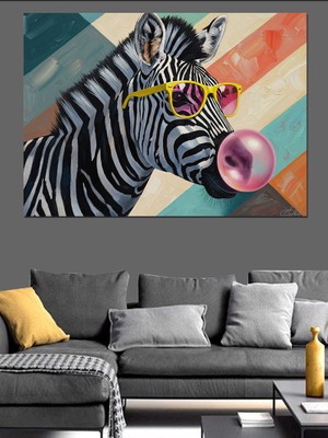 Tablomega Gözlüklü ve Sakızlı Modern Zebra Dekoratif Kanvas - Mdf Ahşap Tablo