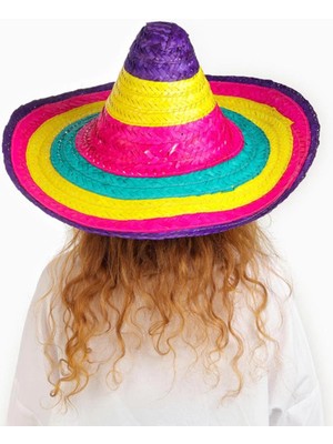 Mey Ithalat®  Sombrero Meksikaa Şapkası Renkli Örme Hasır Çocuk Boy