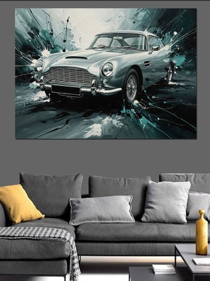 Tablomega Yağmurda Parlayan Klasik Gümüş Araba Dekoratif Kanvas - Mdf Ahşap Tablo