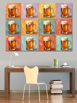 Tablomega Renkli Arka Planda Bira Bardakları Dekoratif Kanvas - Mdf Ahşap Tablo