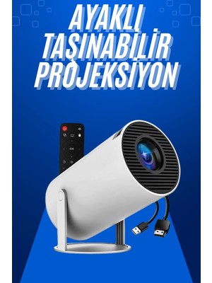 Mey Ithalat® Taşınabilir Projeksiyon Ayaklı Projektör Android Uyumlu HDMI Girişli