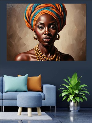 Artmeg Küpeli Modern Afrikalı Kadın Portresi Dekoratif Kanvas - Mdf Ahşap Tablo