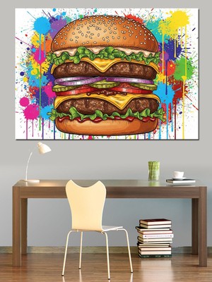 Artmeg Boya Sıçratmalı Büyük Çift Burger Dekoratif Kanvas - Mdf Ahşap Tablo