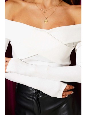 Colezium Madonna Çapraz Yaka Bluz Beyaz