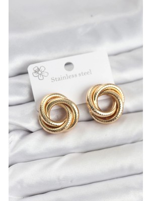 Mey Ithalat® 316L Çelik Gold Renk Lazerli Sarmal Halka Kadın Küpe