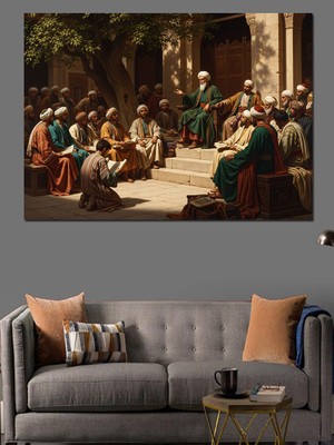 Tablomega Osmanlı Meclisinde Sohbet Eden Alimler Dekoratif Kanvas - Mdf Ahşap Tablo