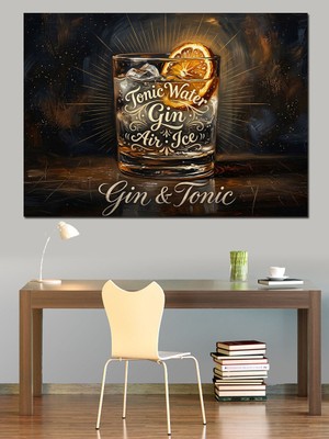 Artmeg Buzlu Bardakta Klasik Cin Tonik Dekoratif Kanvas - Mdf Ahşap Tablo