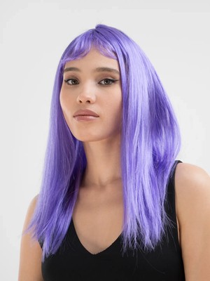 Mey Ithalat® Lila Renk Uzun Düz Parti Peruğu